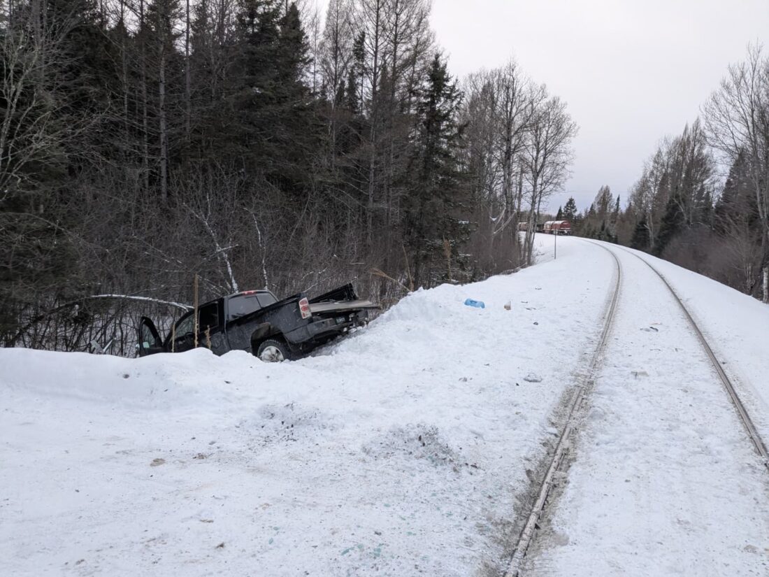 Train vs. truck crash injures one